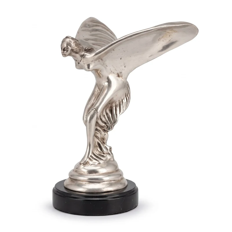 Casa Padrino Luxus Bronze Skulptur Spirit of Ecstasy Frau mit Flügeln Silber / Schwarz 15 x 15 x H. 21 cm - Edle Bronzefigur mit Marmorsockel - Schreibtisch Deko - Luxus Deko - Deko Accessoires